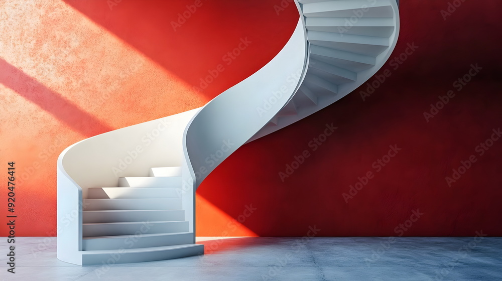Obraz premium Stylish Modern Spiral Staircase Against Red Wall Design