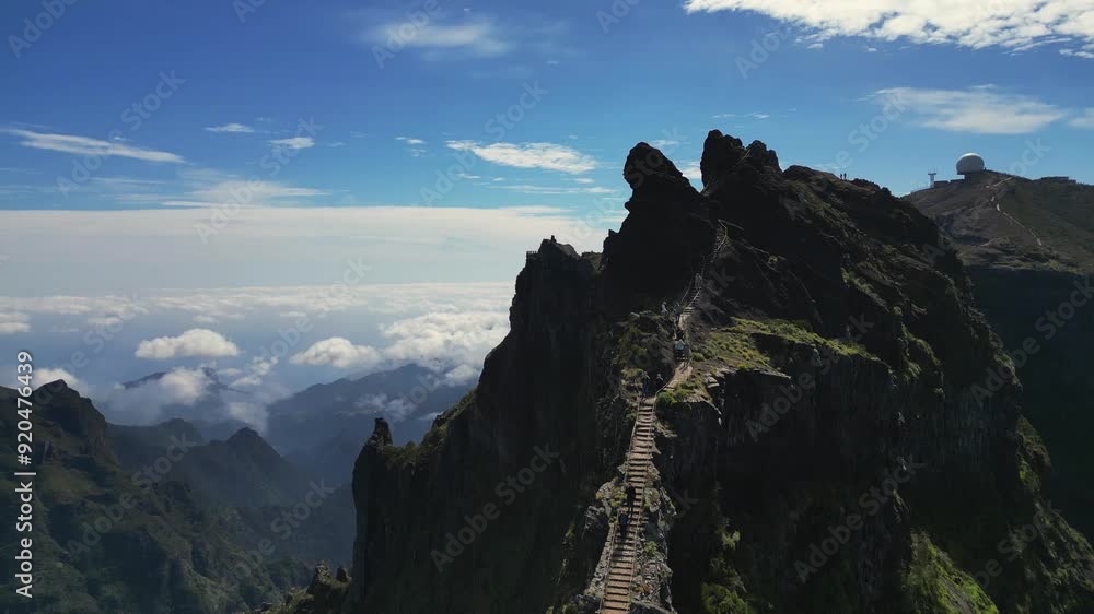 Pico do Arieiro to Pico Ruivo trek mysty landscape in Madeira island, Portugal Pico do Arieiro to Pico Ruivo trek mysty landscape in Madeira island, Portugal