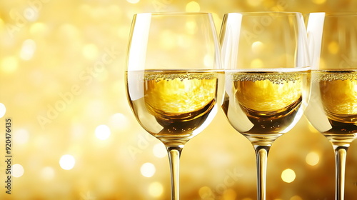 Elegant Sparkling Champagne Glasses Reflecting Festive Bokeh Lights Celebration Joy