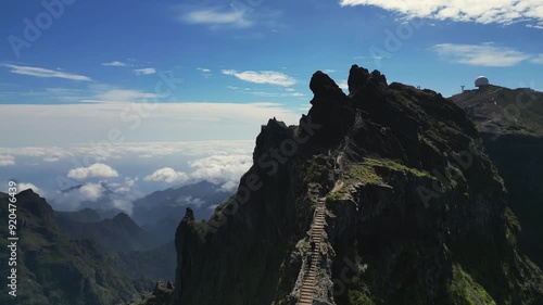 Pico do Arieiro to Pico Ruivo trek mysty landscape in Madeira island, Portugal photo