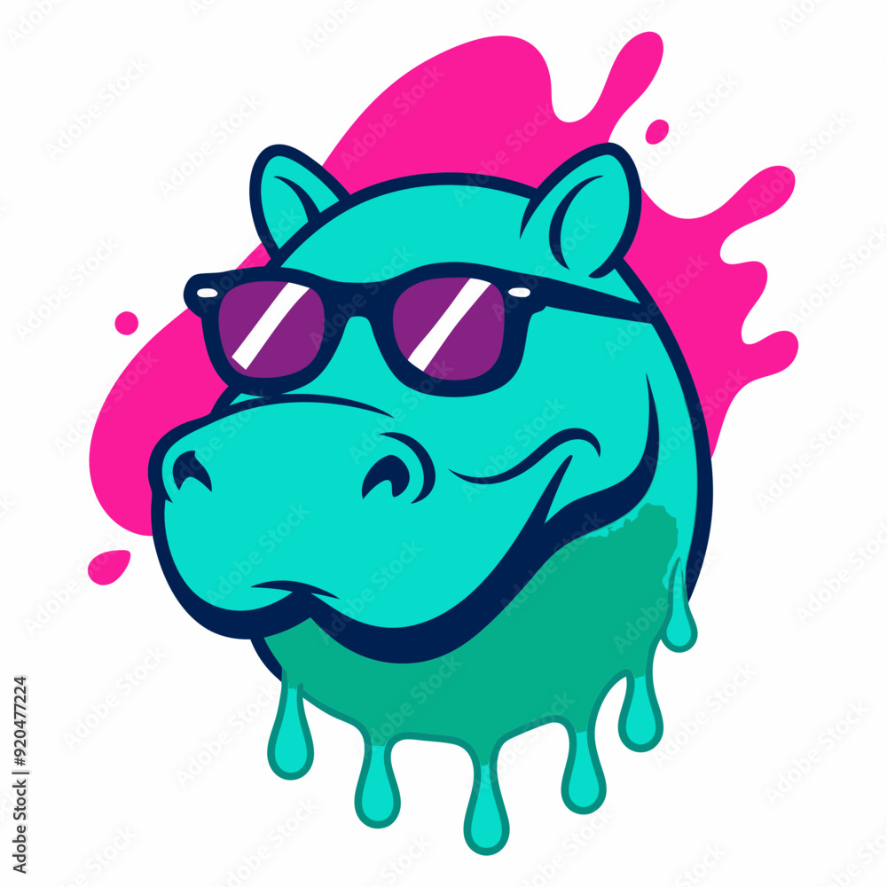 Fototapeta premium Hippopotamus logo design vector art illustration. Hippopotamus with sunglasses icon illustration.