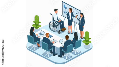 a disabled person on a wheelchair doing a presentation during a business meeting 5