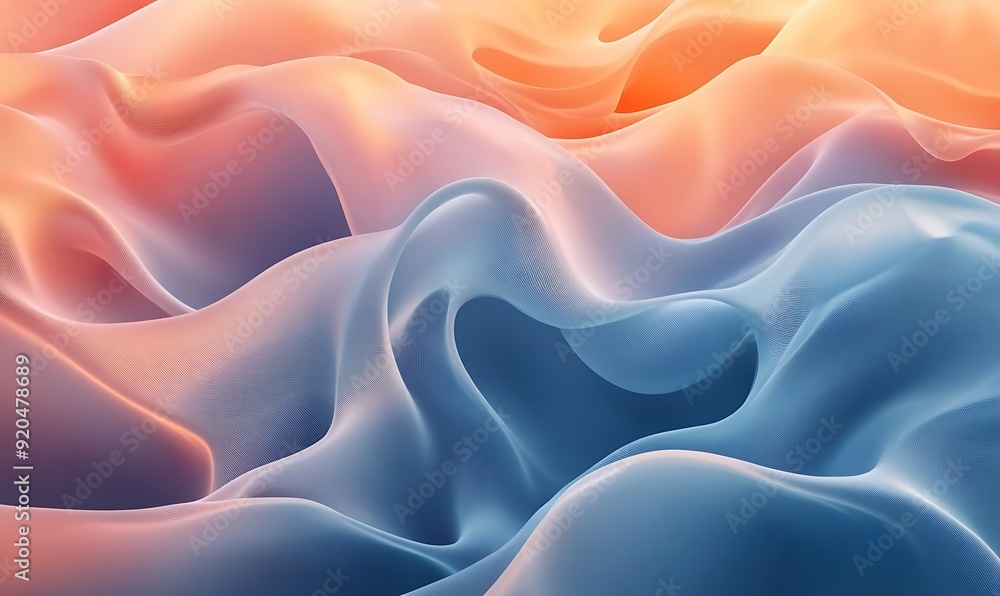 Non-Seamless Abstract with Dynamic Waves in Chambray Blue and Peach Fuzz Non-Seamless Abstract with Dynamic Waves in Chambray Blue and Peach Fuzz