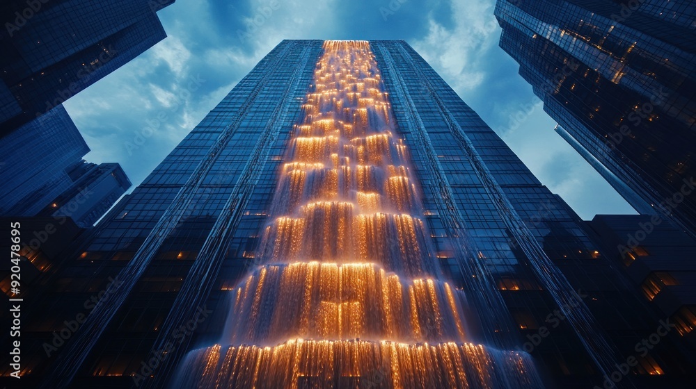 custom made wallpaper toronto digitalIlluminated Waterfall Cascading Down a Skyscraper