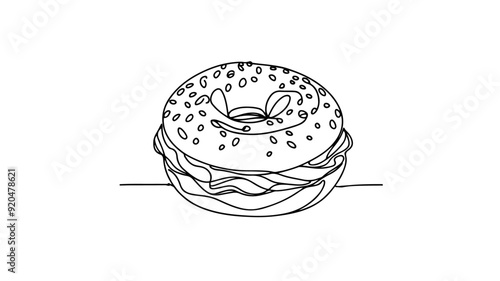 One line illustration of a bagel with cream 