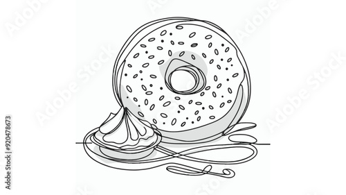 Bagel with cream one line illustration