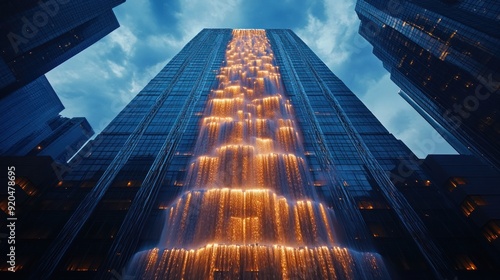 Wallpaper Mural Illuminated Waterfall Cascading Down a Skyscraper Torontodigital.ca