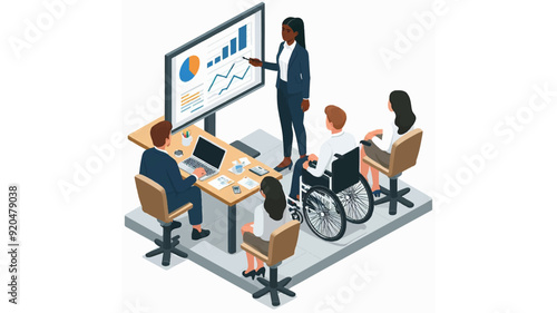 black woman doing a presentation during a business meeting vector