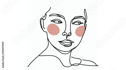 Woman blushing face one line illustration