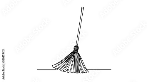 Broom one line illustration