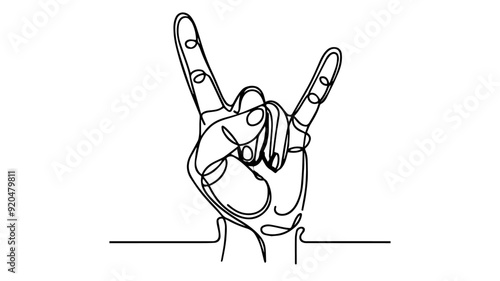rock hand sign one line illustration