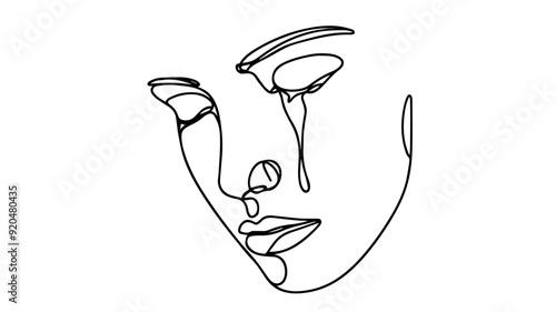 Crying face  portrait line art drawing