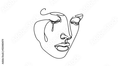 Crying face line art drawing 