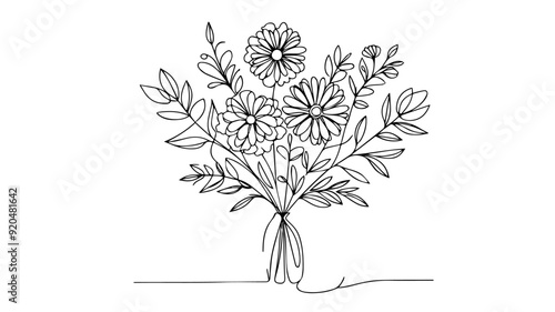 Flower Bouquet one line drawing