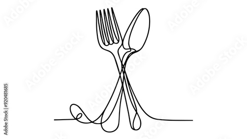 Fork and Spoon one line illustration