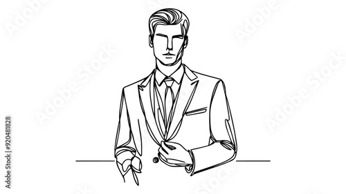  businessman in suit and tie line art drawing