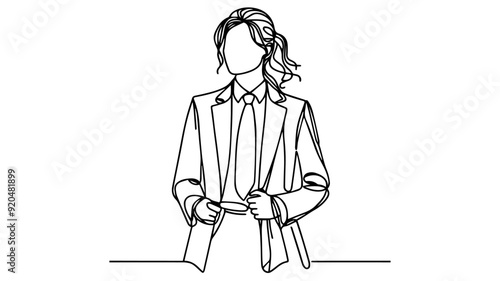 woman in suit and tie line art illustration