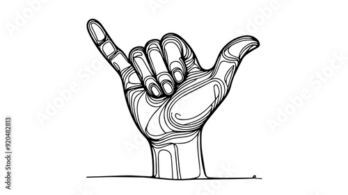 Hawaiian shaka sign one line illustration