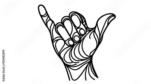 Hawaiian shaka sign line drawing vector