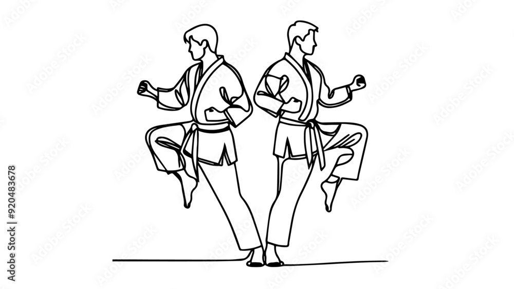 Fototapeta premium karate fighters line drawing vector