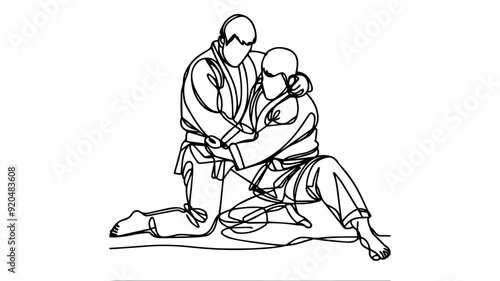 Line art drawing of judo fighters 