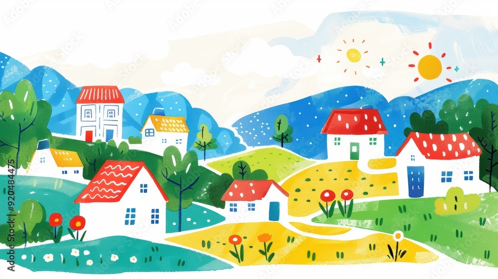 Simplicity, Minimalism, Village, Lithography, Quirky Watercolor-Inspired Illustrations Simplicity, Minimalism, Village, Lithography, Quirky Watercolor-Inspired Illustrations