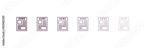 newspaper page outline icon. Linear vector from business concept. 6 different line style newspaper page icon included thin, light, regular, medium, bold, black style