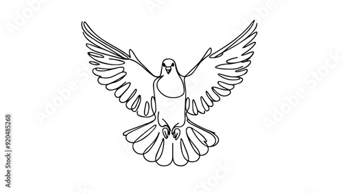 line art drawing of a pigeon flying 