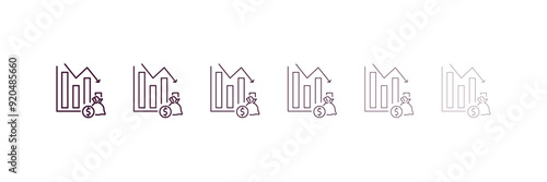 deficit outline icon. Linear vector from business concept. 6 different line style deficit icon included thin, light, regular, medium, bold, black style