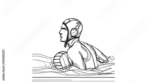 professional Water polo player line art drawing