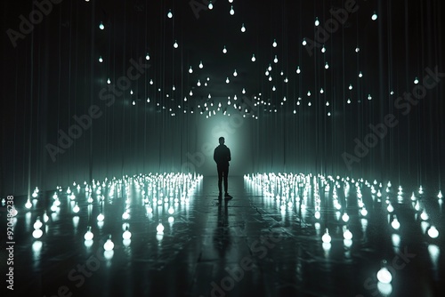 ai generative silhouette of a man standing among candles photo