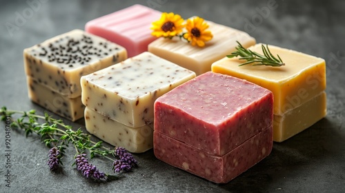 Handmade soap bars with natural ingredients, a luxurious personal care set.