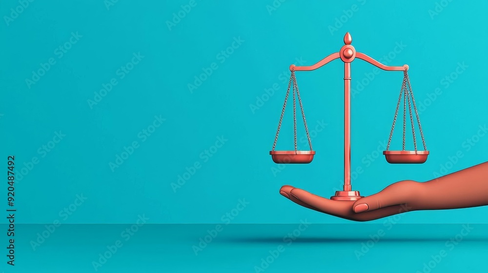 Justice scales with open hands beneath, support for equality, flat design illustration Justice scales with open hands beneath, support for equality, flat design illustration