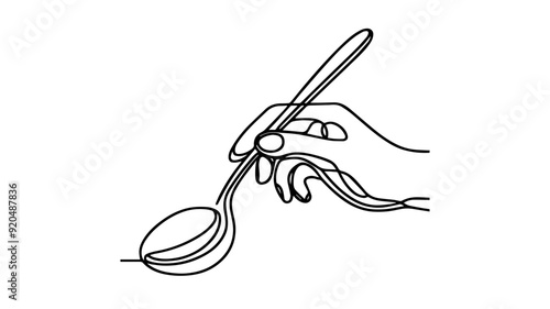 Hand holding a spoon line art