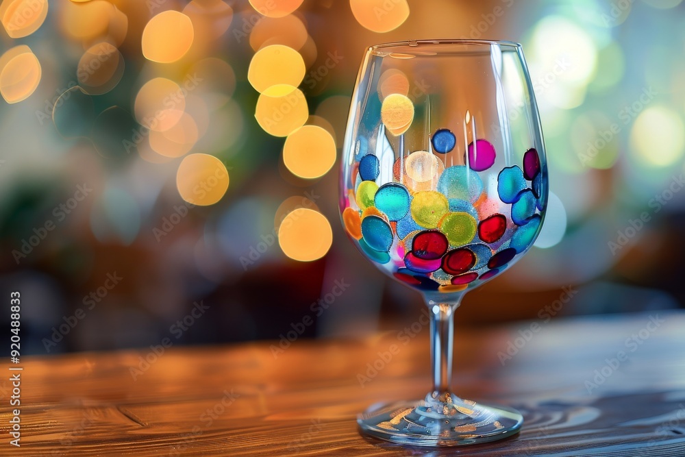 A glass displaying a combination of blue and yellow paint, highlighting an artistic and colorful design, Hand-painted glassware with bokeh effect, AI generated A glass displaying a combination of blue and yellow paint, highlighting an artistic and colorful design, Hand-painted glassware with bokeh effect, AI generated
