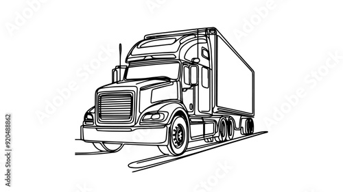 semi truck line art drawing