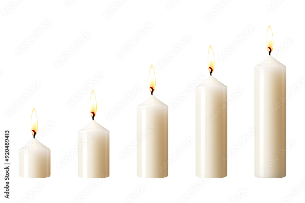 White candles arranged small to tall isolated on transparent background White candles arranged small to tall isolated on transparent background