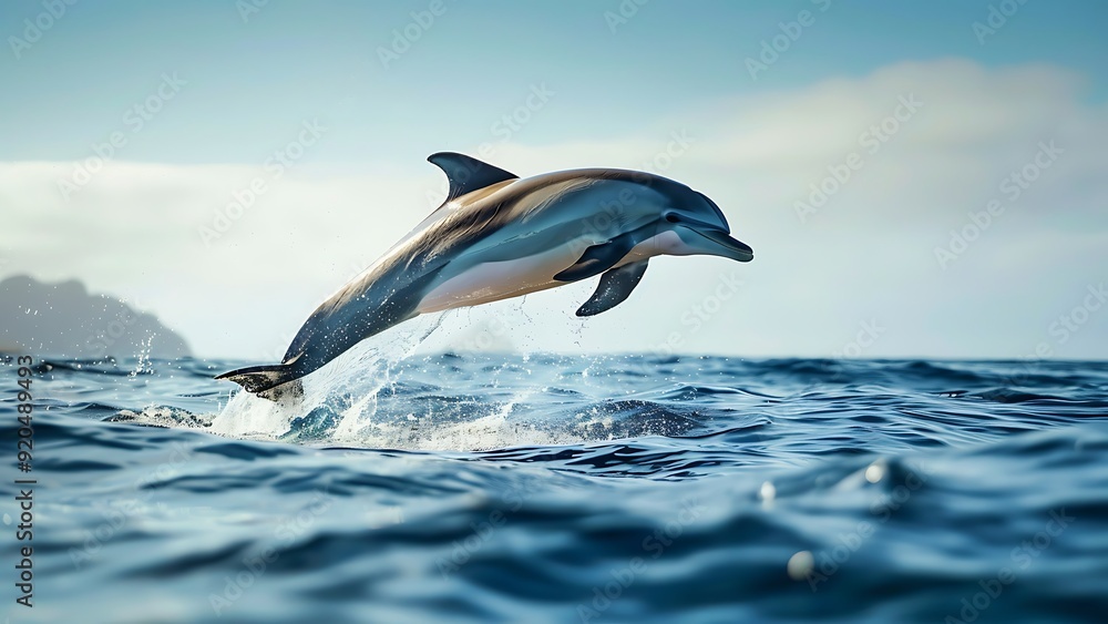 Obraz premium Graceful Dolphin Acrobatics in Blue Waters