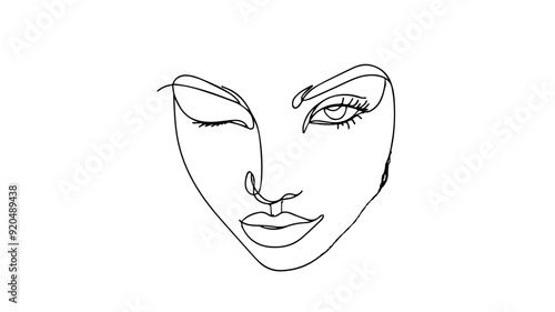Woman Winking Face Single Line Drawing