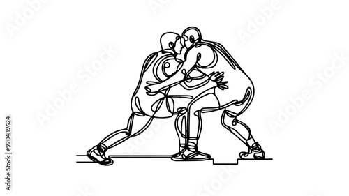 wrestlers one line illustration vector