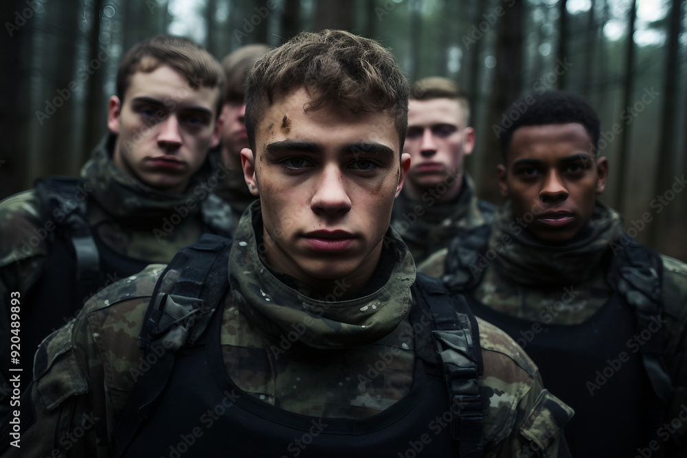 Modern soldiers fully equipped and facing the camera in military formation generative ai Modern soldiers fully equipped and facing the camera in military formation generative ai
