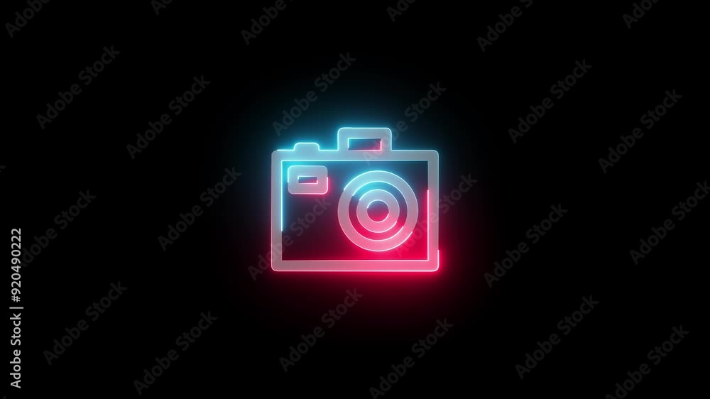 Neon Icon Camera, Glowing Neon Line Photo Camera Icon Isolated On Blue Background. Neon Icon Camera, Glowing Neon Line Photo Camera Icon Isolated On Blue Background.