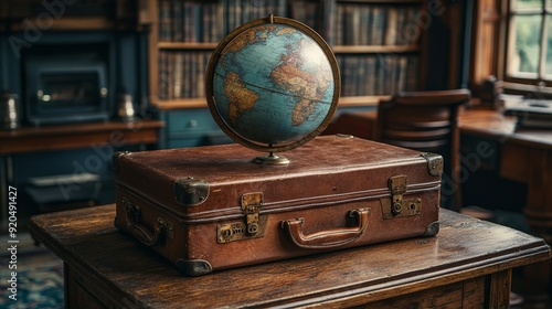 Antique Travel Items on Wooden Table Evoking Wanderlust