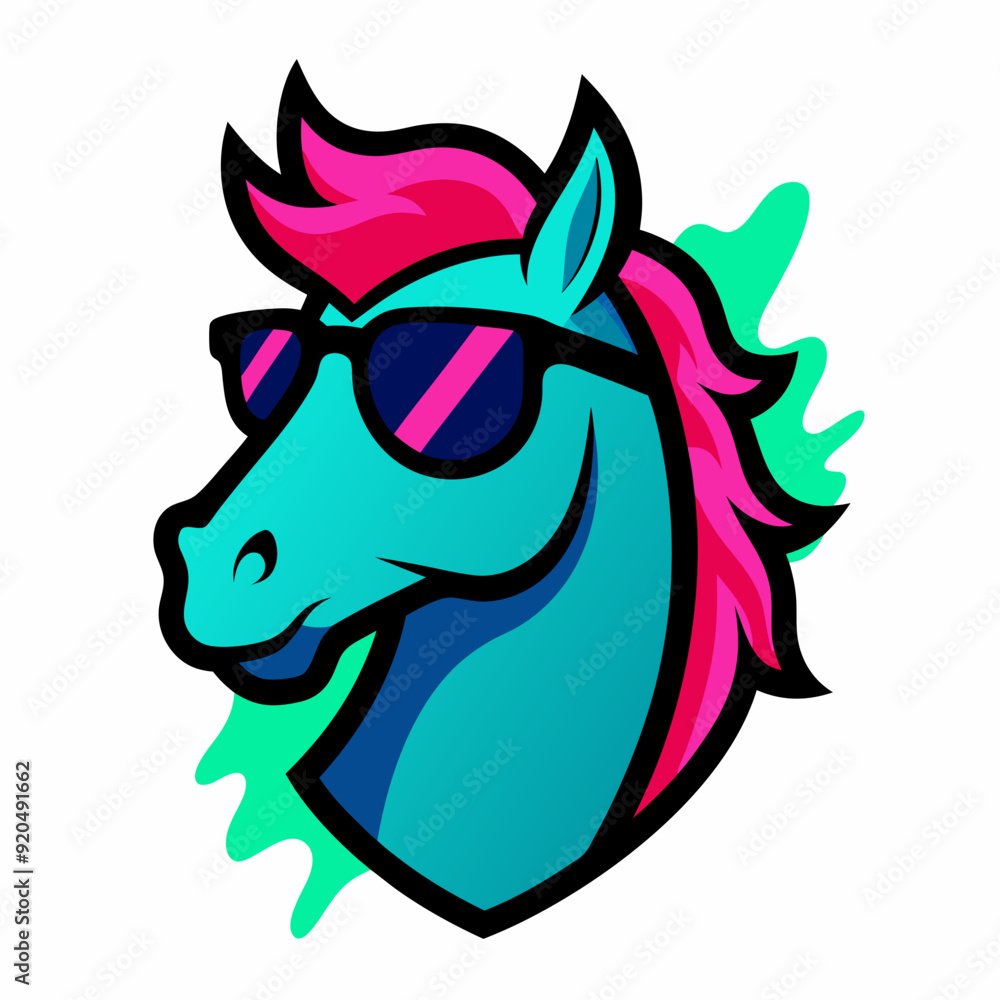 Horse logo design vector art illustration. Horse head with sunglasses icon illustration.
Horse logo design vector art illustration. Horse head with sunglasses icon illustration.