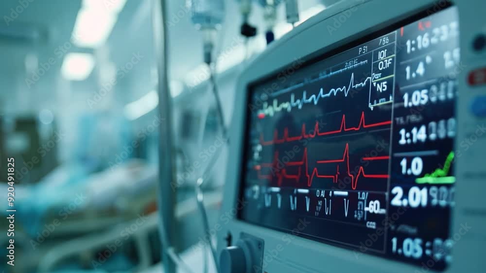 A heart rate monitor Close-up photo in hospital. A heart rate monitor Close-up photo in hospital.