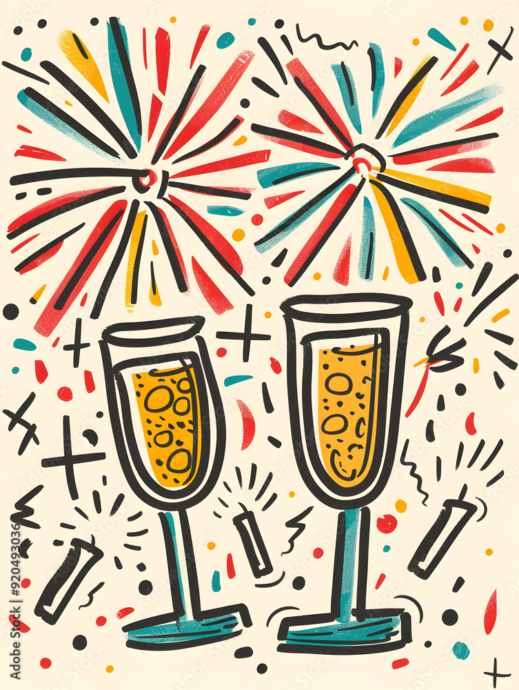 New Year and Christmas card, graphic advertising backgrounds in a doodle 2D illustrator style New Year and Christmas card, graphic advertising backgrounds in a doodle 2D illustrator style