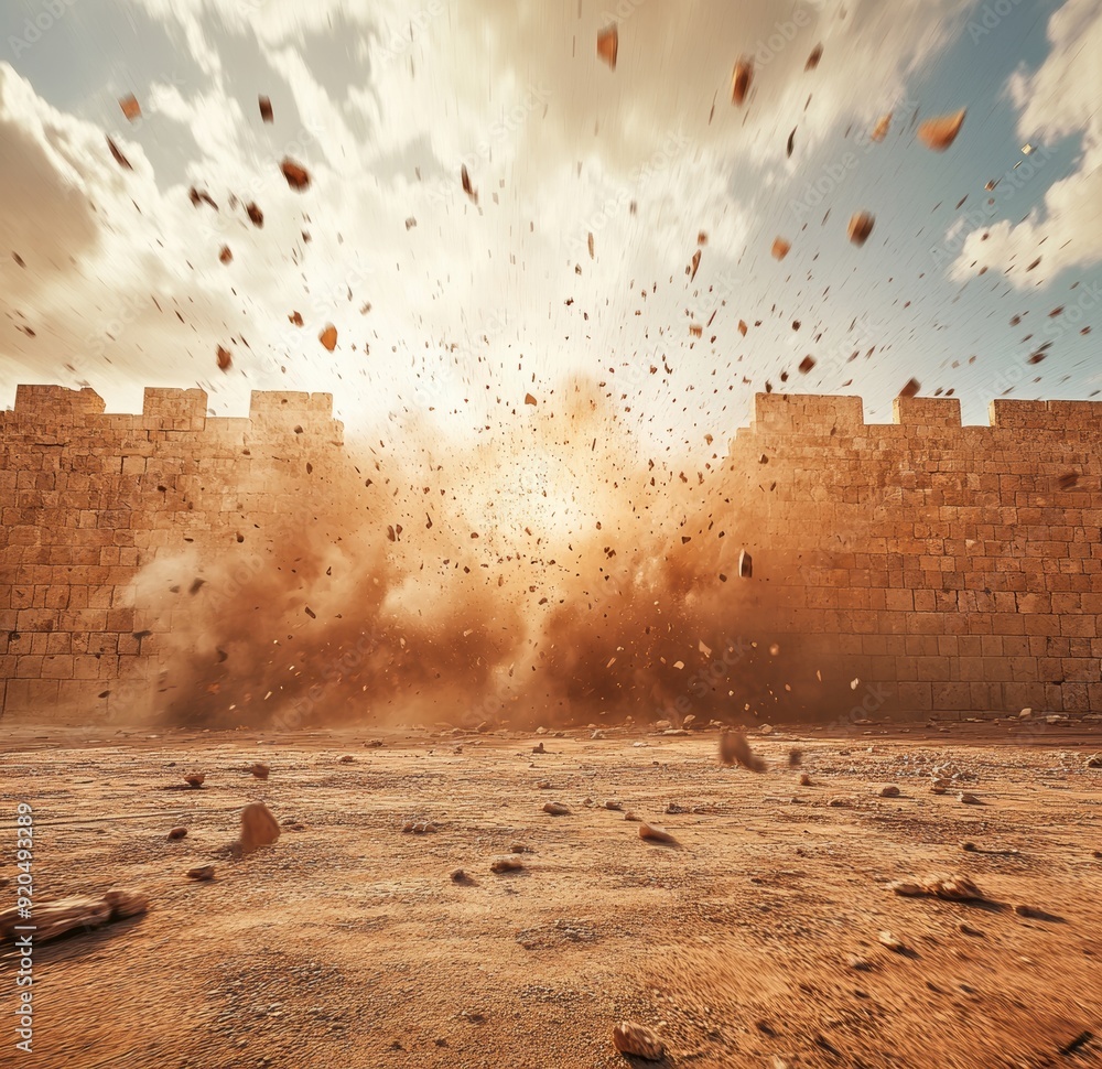 Castle walls crumble: Biblical scene depicting the Biblical Fall of