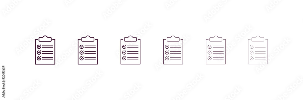 check list outline icon. Linear vector from education concept. 6 different line style check list icon included thin, light, regular, medium, bold, black check list outline icon. Linear vector from education concept. 6 different line style check list icon included thin, light, regular, medium, bold, black