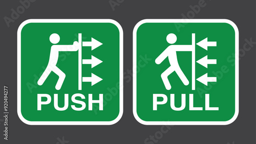 Push and Pull Door Icons: Open and Closed Door Signs, Symbols and Sticker. Vector.