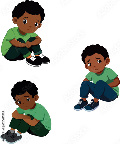 Sad african american boy sitting alone feeling depressed